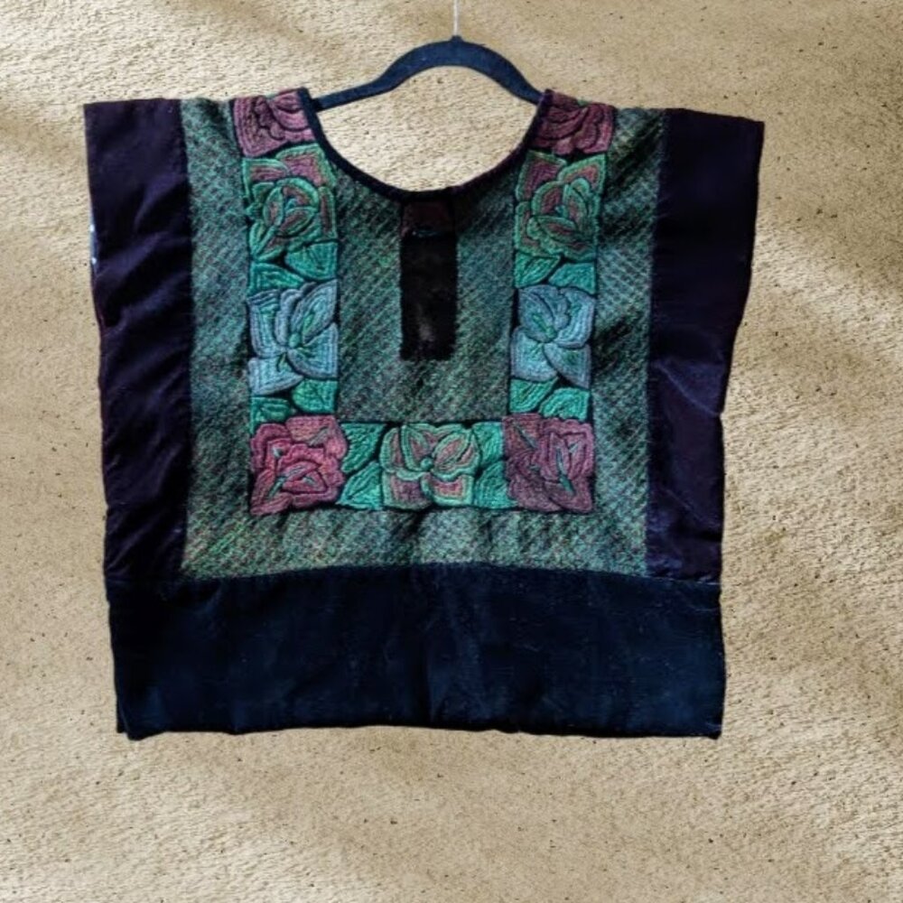 Embroidered Guatemalan Huipil with Velvet Trim